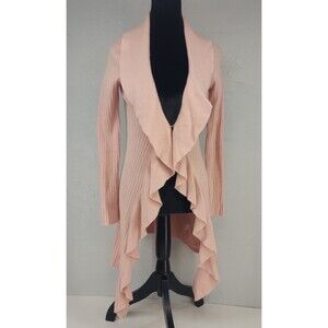 Karen Kane S | Pink Pastel Ruffle Aysm Ribbed Knit Cardigan Sweater Ballet Cute